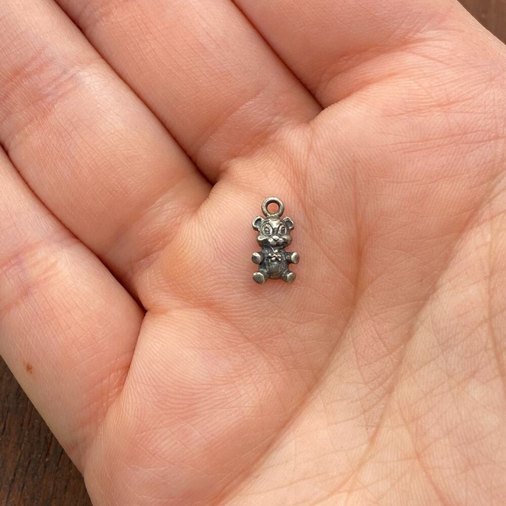 Vintage 925 Sterling Silver Teddy Bear Small Tiny Pendant Bracelet Charm